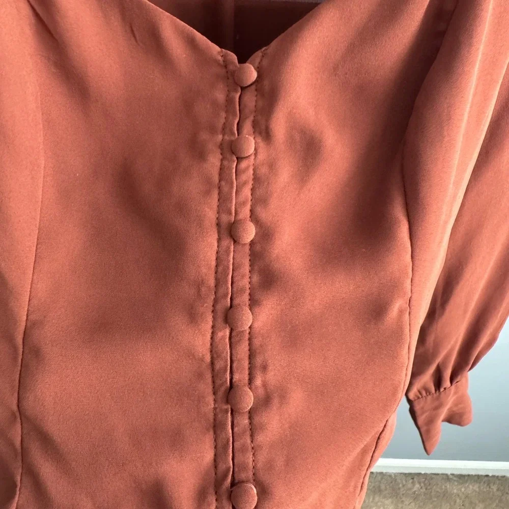 Abercrombie Brown Rust Square Neck  Sz S‎ Milkmaid Y2K Boho Festival Top - Picture 4 of 6